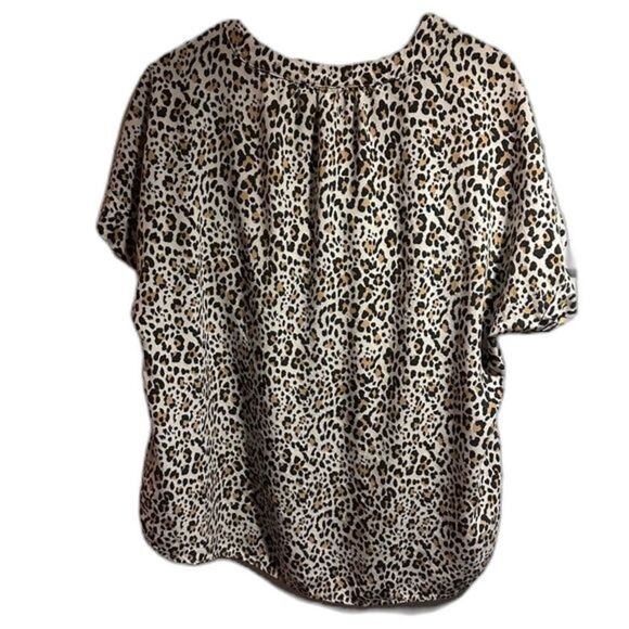 Gap Low Cut V-Neck‎ Loose Fit Animal Print Women’s Short Sleeve Cuff Blouse Xl - Picture 13 of 16